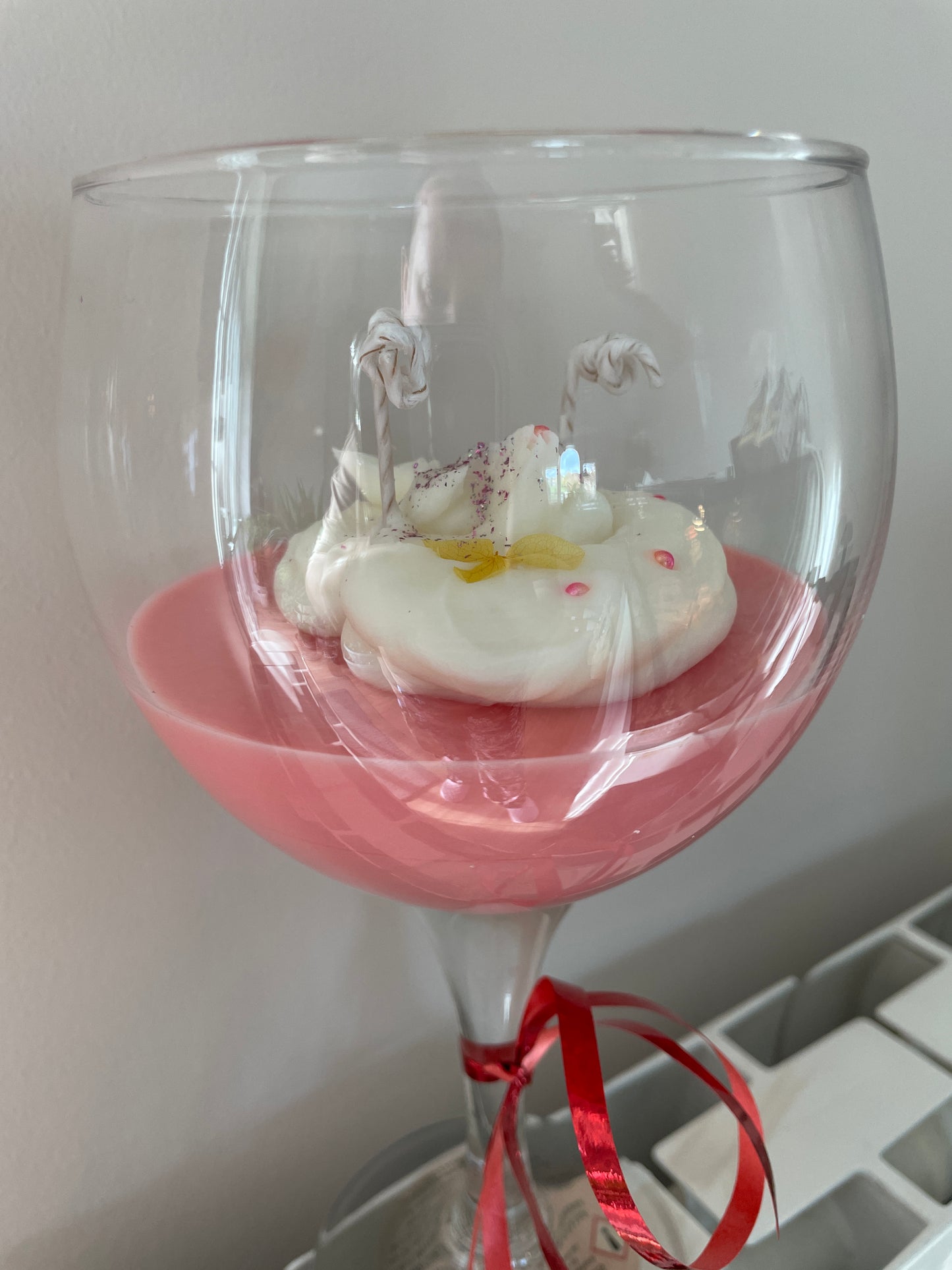 Soy candle in a glass like a dessert