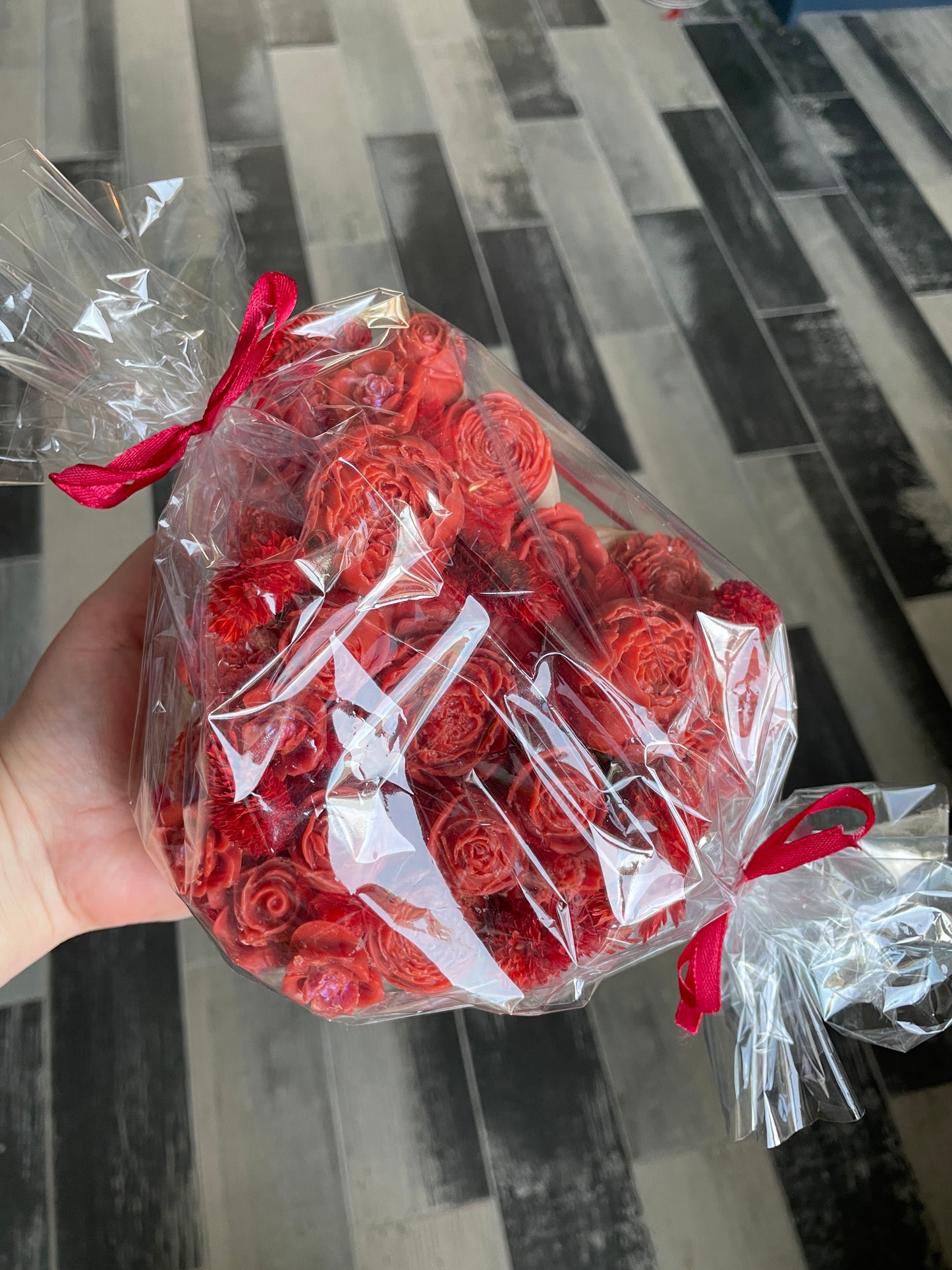 Red wax flower bouquet heart, valentine, gift