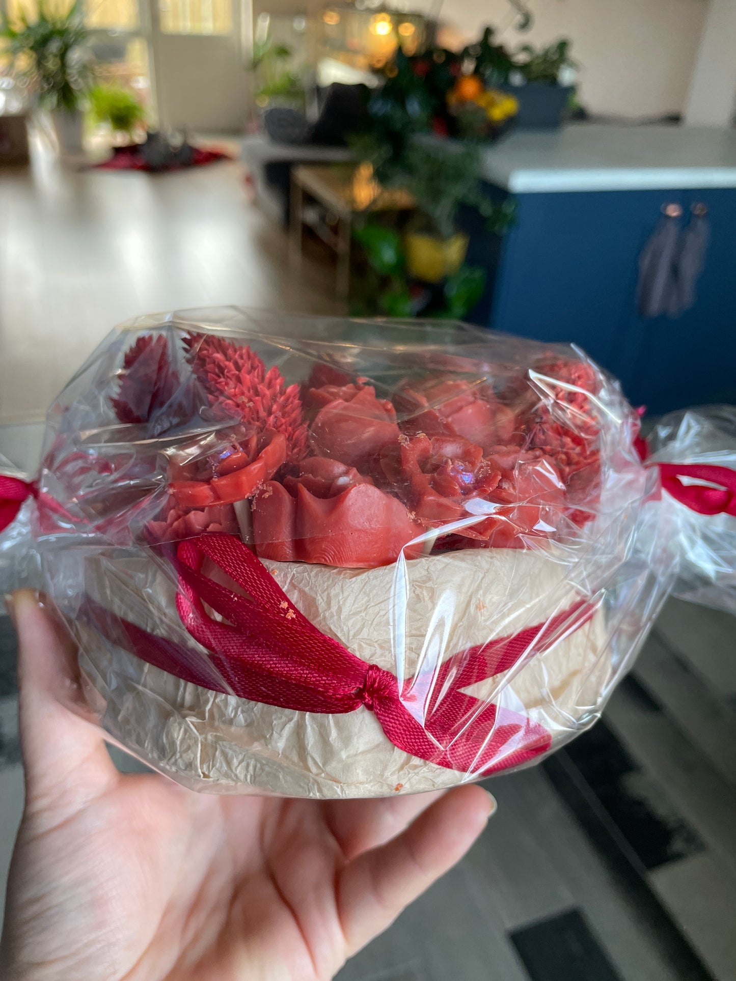 Red wax flower bouquet heart, valentine, gift