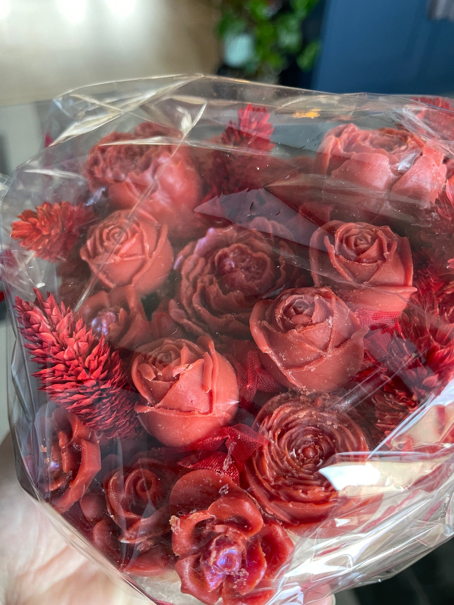 Red wax flower bouquet heart, valentine, gift