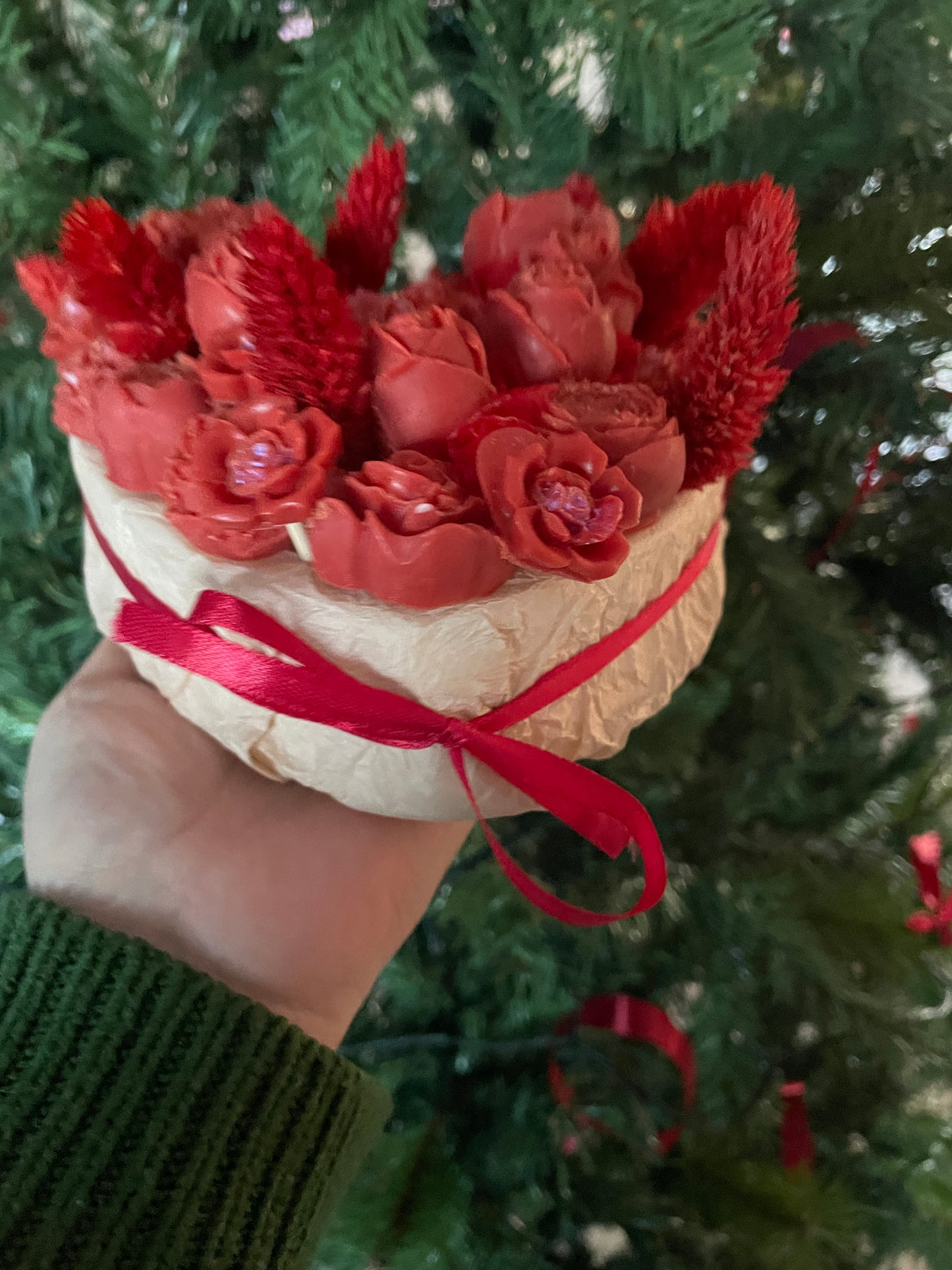 Red wax flower bouquet heart, valentine, gift