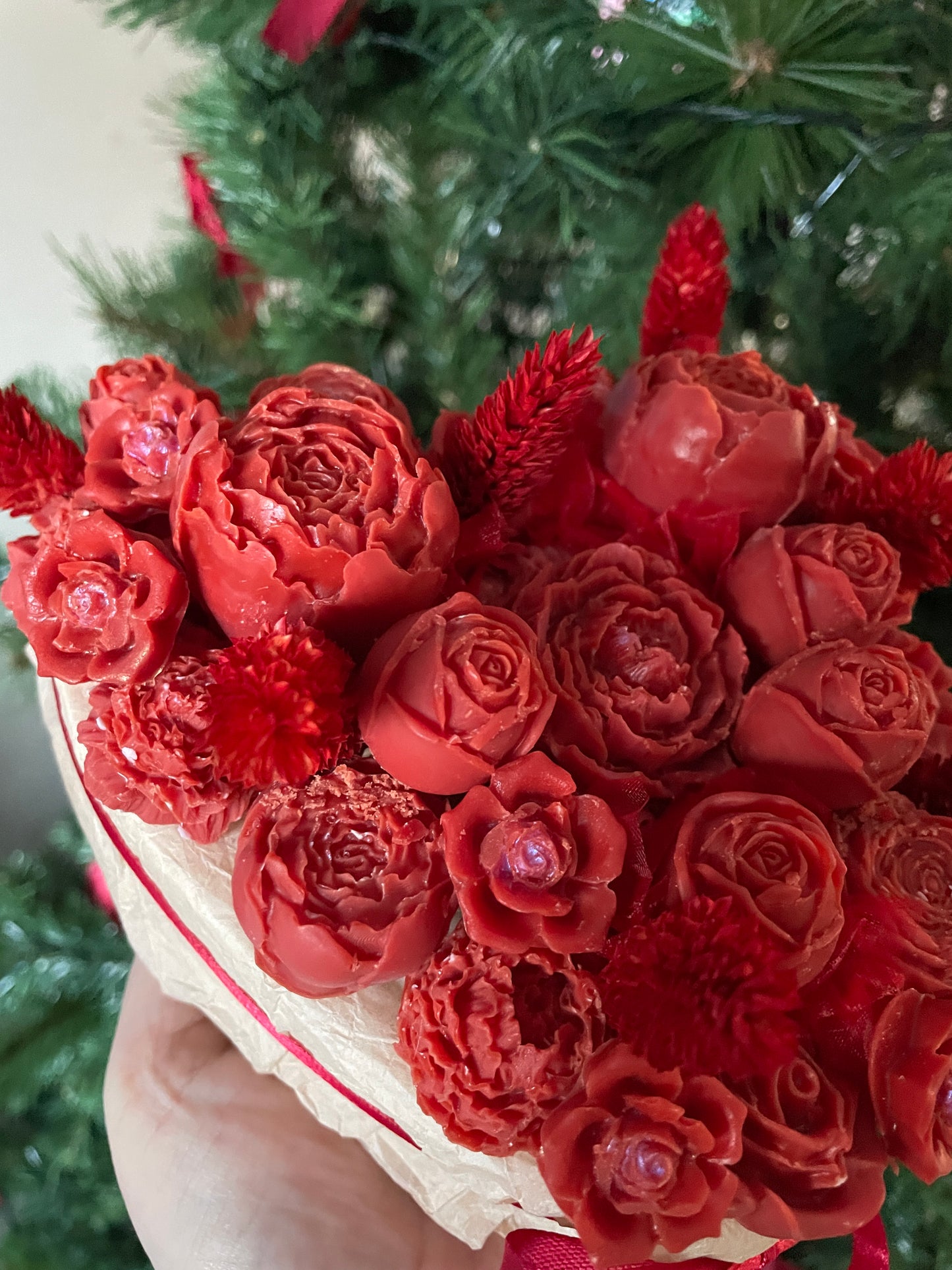 Red wax flower bouquet heart, valentine, gift
