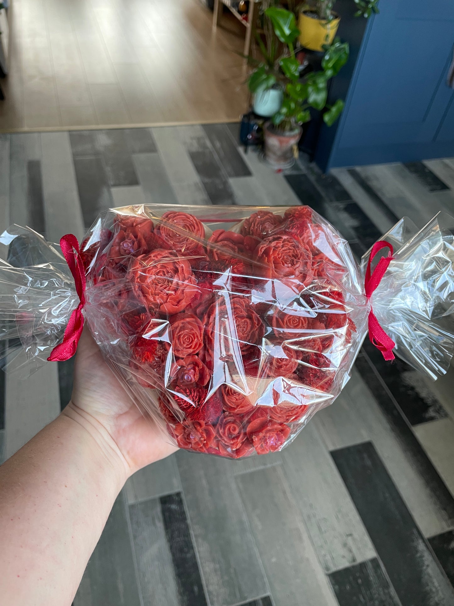 Red wax flower bouquet heart, valentine, gift