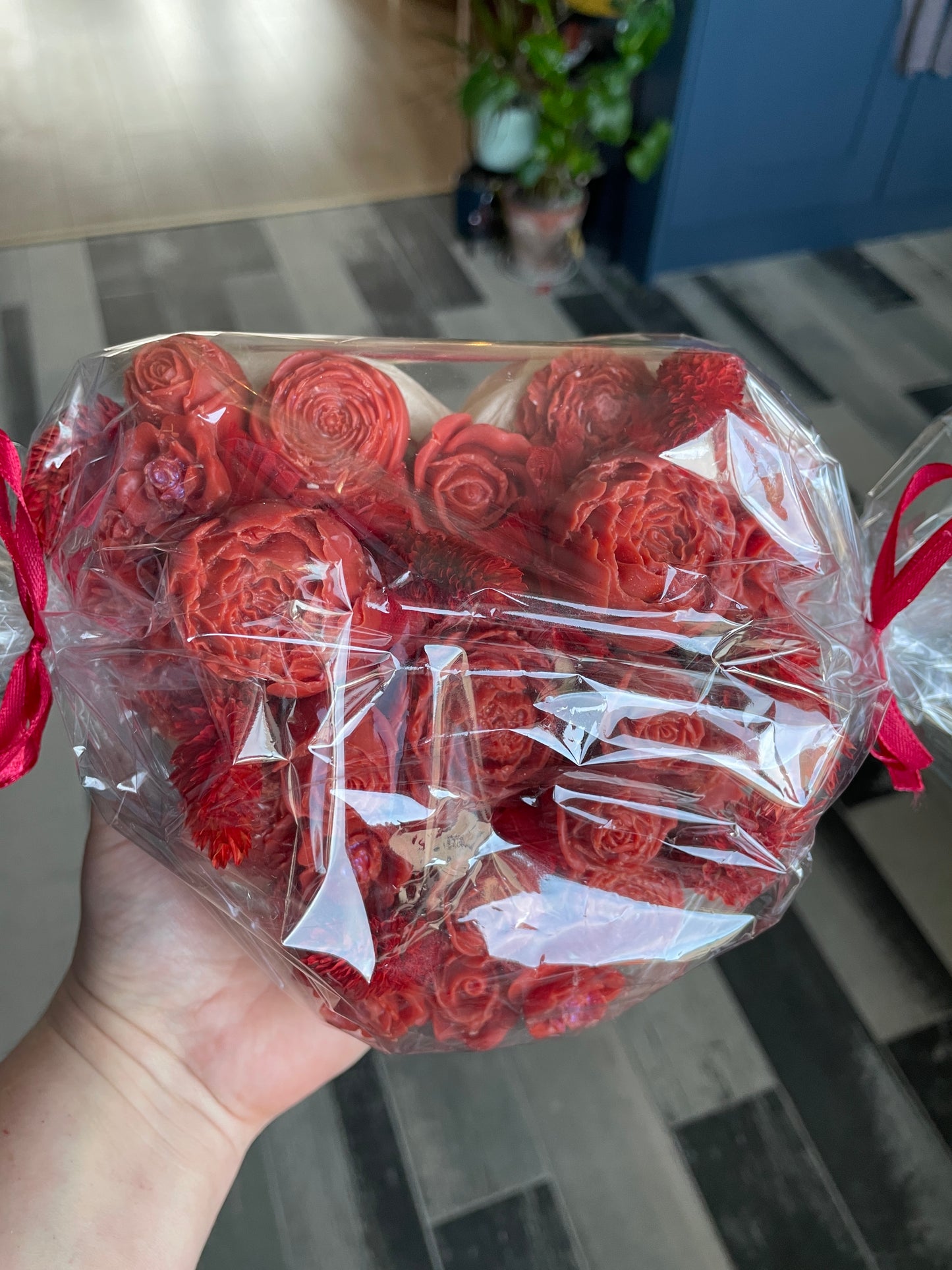 Red wax flower bouquet heart, valentine, gift